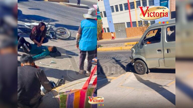 Arequipa: choque entre moto y miniván deja dos jóvenes gravemente heridos