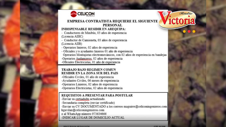 Celicon Ingenieros lanzan gran oportunidad laboral en Arequipa y el sur del país